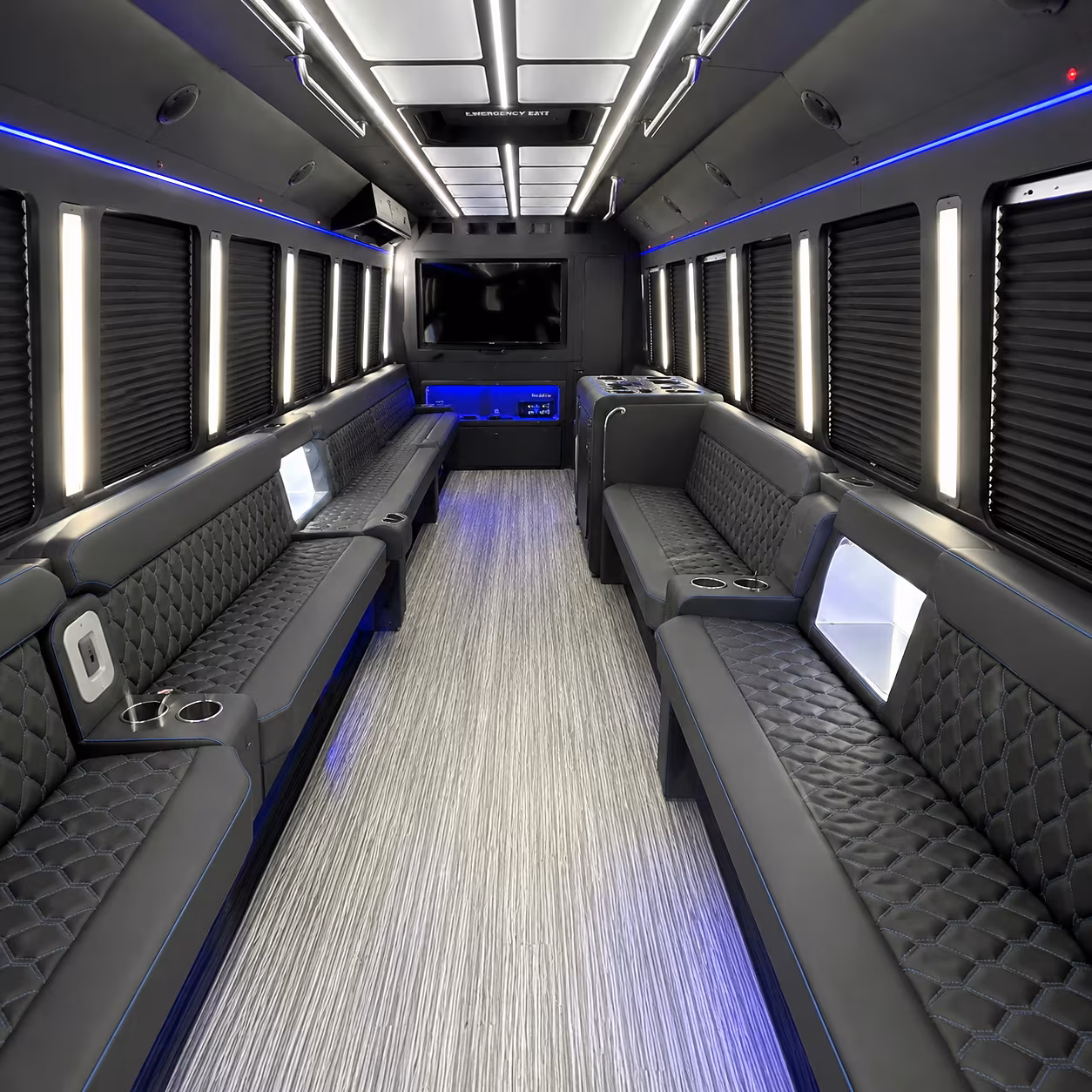 Wedding guests seated inside a party bus serving Worcester