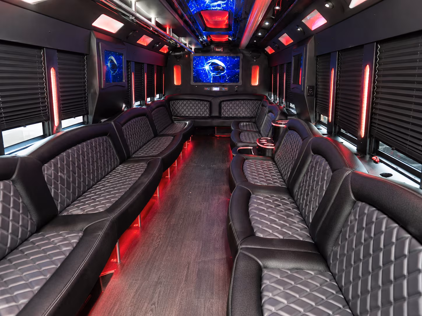 Interior of a party bus rental serving Worcester