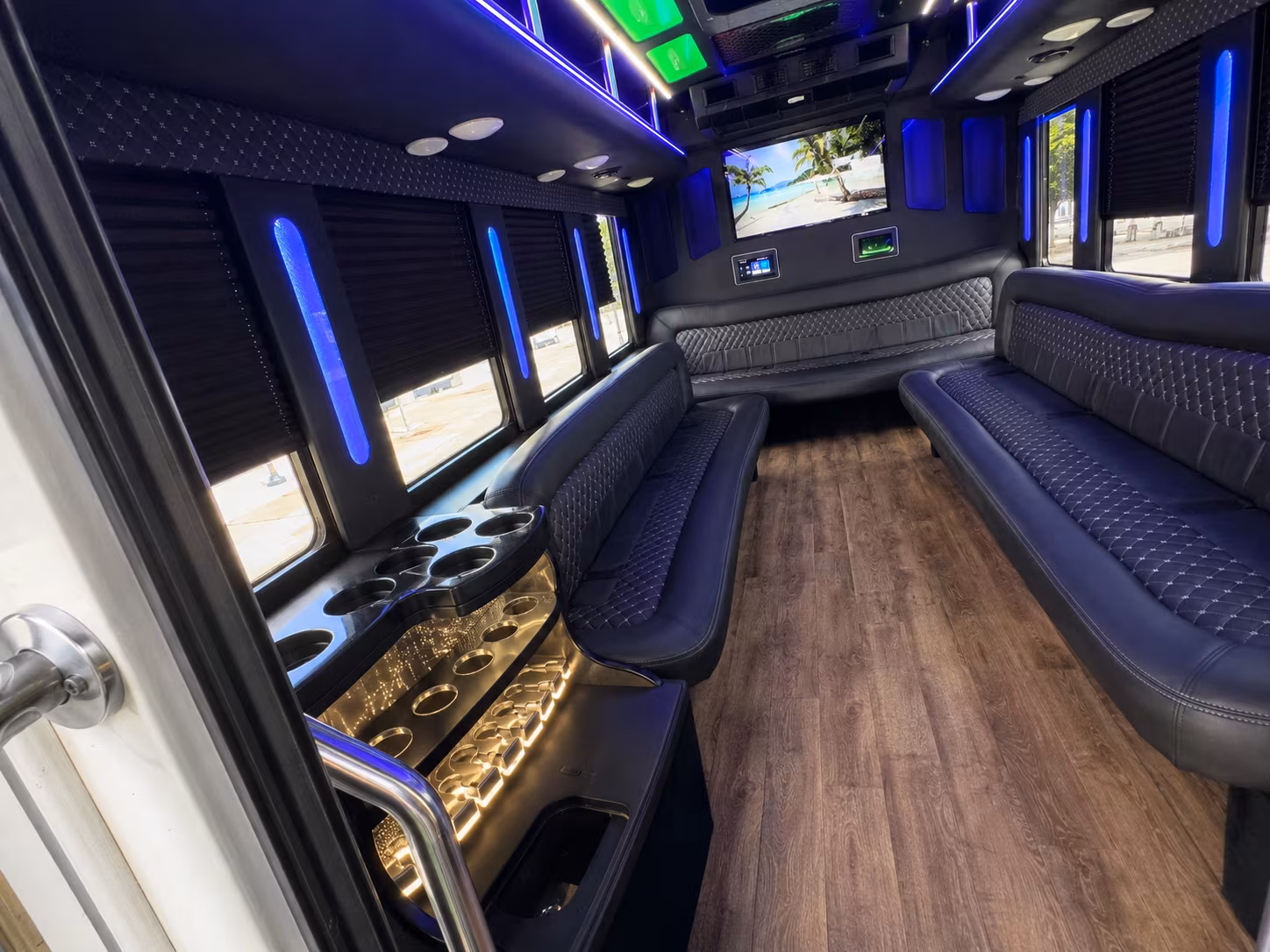Worcester Sporting Event Transportation party bus interior
