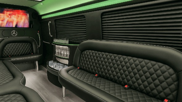 Interior of Worcester Party Bus Company's 14 Passenger Sprinter Limousine in Pawtucket