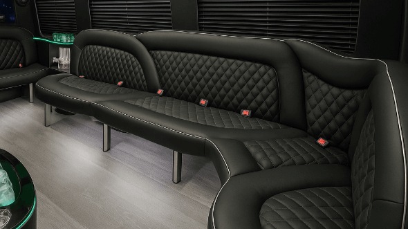 Interior of Worcester Party Bus Company's 15 Passenger Party Bus in Cranston