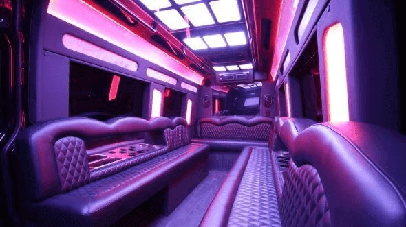 Interior of Worcester Party Bus Company's 15 Passenger Party Bus in Medford