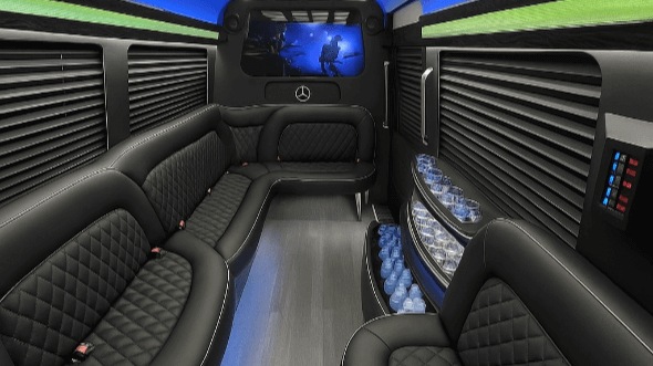 Interior of Worcester Party Bus Company's 15 Passenger Party Bus in Waltham