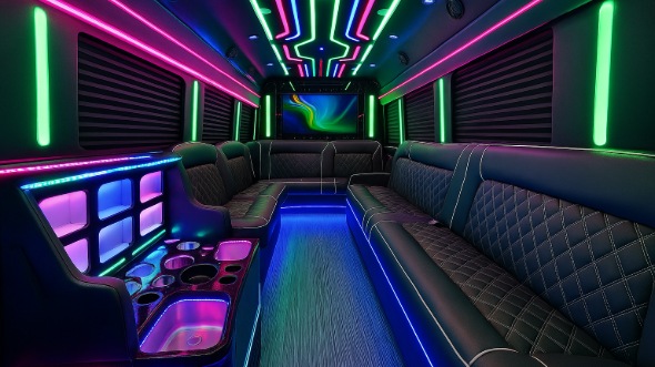 Interior of Worcester Party Bus Company's 20 Passenger Party Bus in Cranston