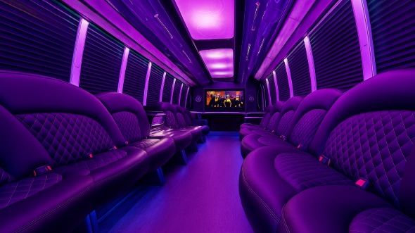 Interior of Worcester Party Bus Company's 25 Passenger Party Bus in Newton