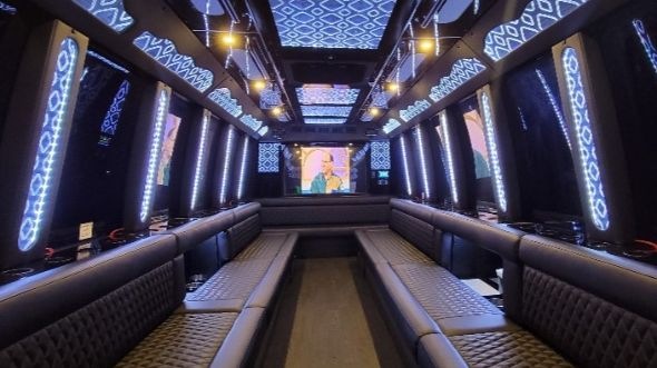 Interior of Worcester Party Bus Company's 28 Passenger Party Bus in Newton