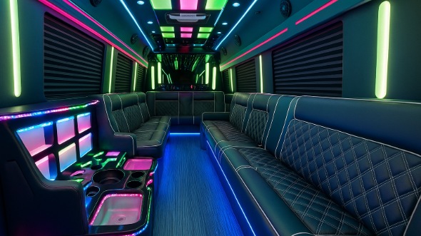 Interior of Worcester Party Bus Company's 40 Passenger Party Bus in Framingham
