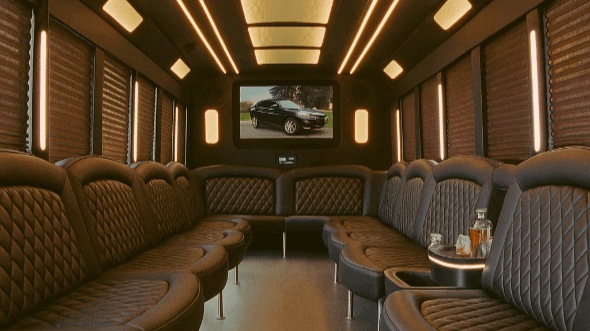 Interior of Worcester Party Bus Company's 50 Passenger Party Bus in Framingham