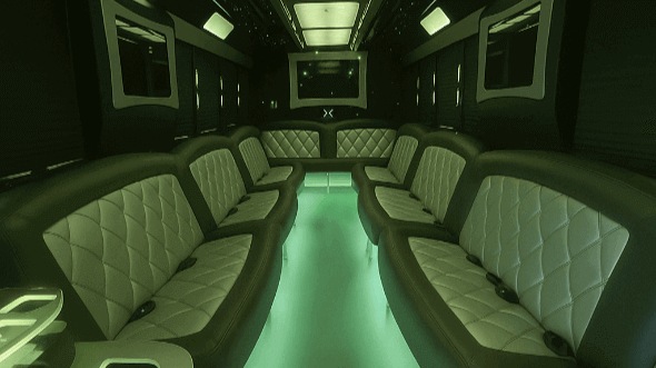Interior of Worcester Party Bus Company's 50 Passenger Party Bus in Newton